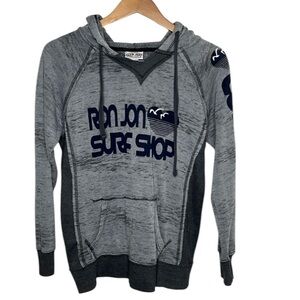 Y2K Ron Jon Surf Shop Grey Burnout Fleece Hoodie Women Size S BLEMISH
